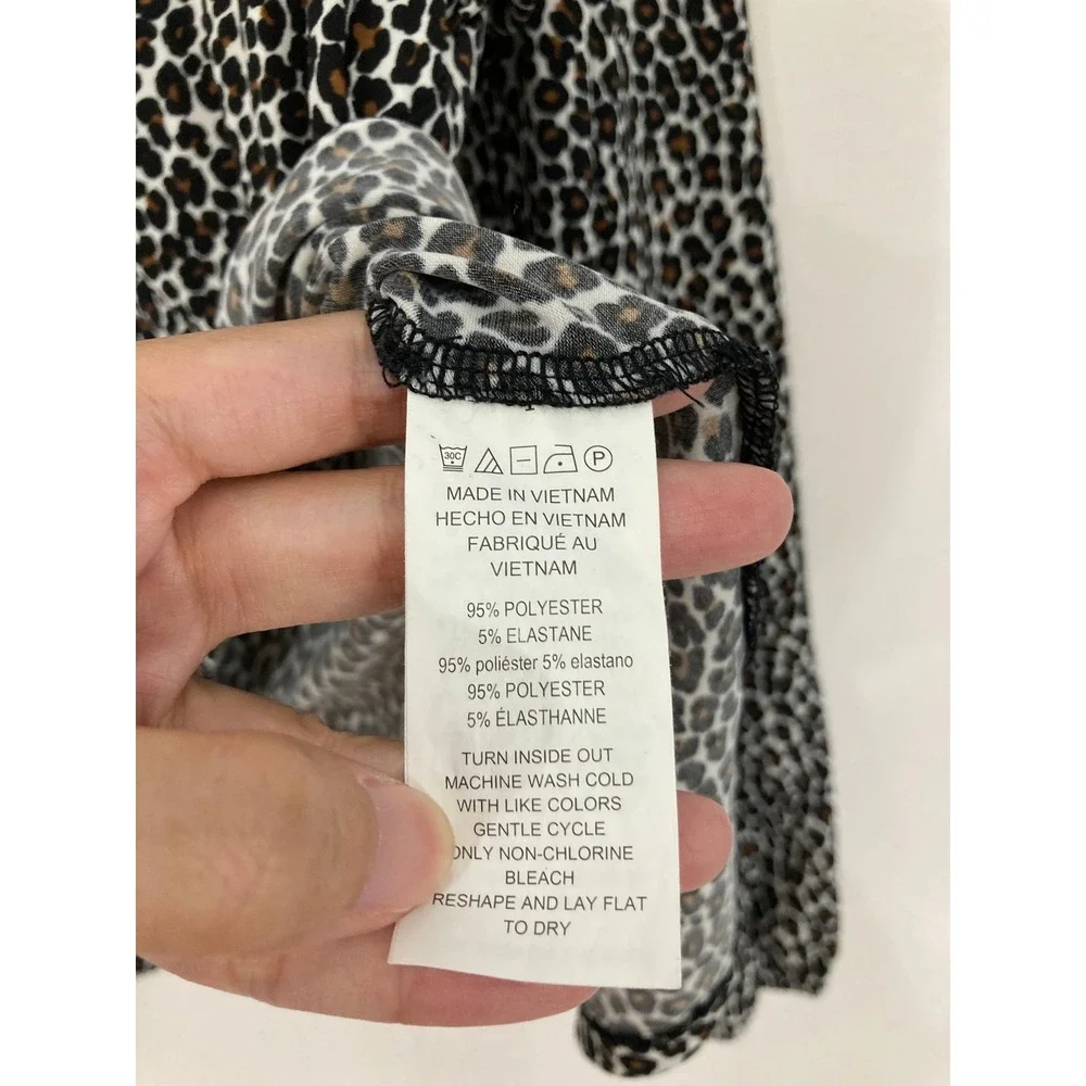 Michael Michael Kors Blouse XL Brown Leopard Print Zip‎ Front Popover Top